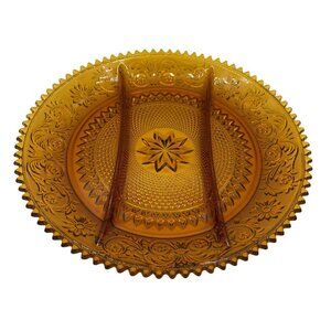 Duncan Miller Glass Tiara Amber 12 In Divided Relish Sandwich #41 Platter Plate